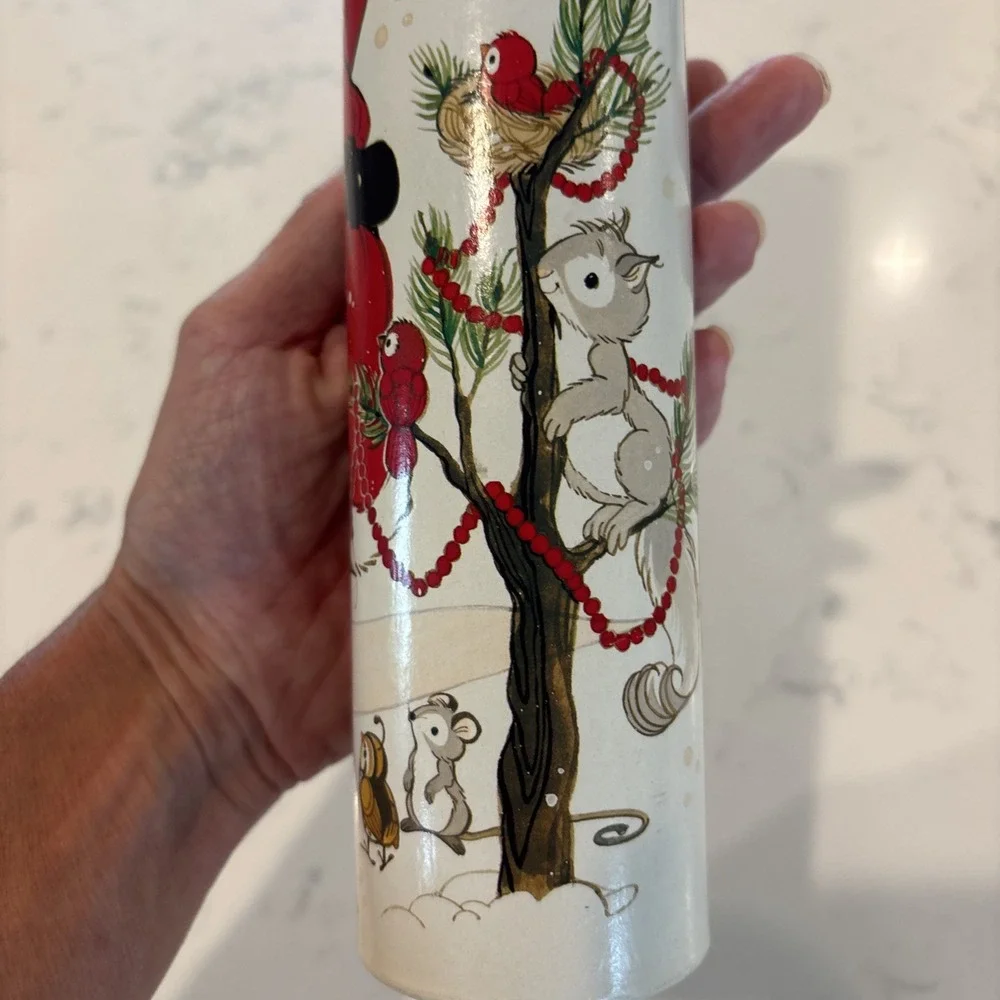 VTG Match Holder Cardboard Tube With Merry Christmas Santa & Forest Animals 12